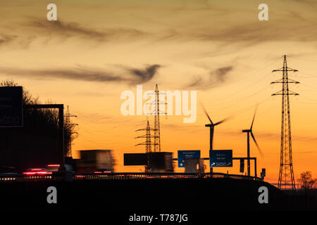 Autobahn A46 in the dawn at rush hour Stock Photo