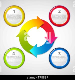 Vector colorful  life cycle diagram / schema with four steps and description Stock Vector