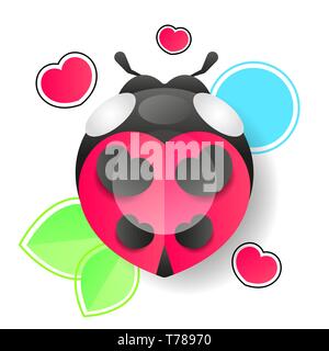 Funny ladybug vector illustration isolated on white background. Cute insect, comic bug, smiling wildlife character in cartoon style. Stock Vector