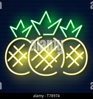 Pineapple neon light icon. Luminous sign Vector isolated illustration Stock Vector
