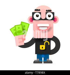 Concept Of Hacking. Russian Hacker. Thief Trying To Hack Personal Information And Download Data. Stock Vector