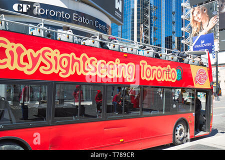 Toronto, Ontario, Canada-20 March, 2019: Toronto sightseeing hop-on hop-off bus that goes to city main tourists attractions Stock Photo