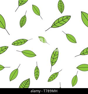 Seamless leafs pattern randomly distributed. Useful for backgrounds, decorations and ornament. Stock Vector