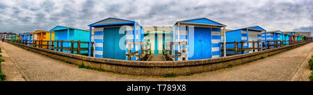 Colourful,Beach Huts,Whitstable,Panorama,Seaside,Kent,England Stock Photo