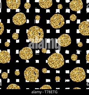 Gold circles on black hand drawn line. Trendy seamless pattern use in the celebrate design. Vector illustration. Stock Vector