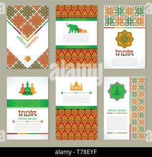 Set of ethnic Indian banners in national colors. layout design. Stock Vector