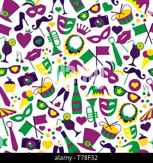 Bright vector carnival icons. Seamless pattern. Stock Vector