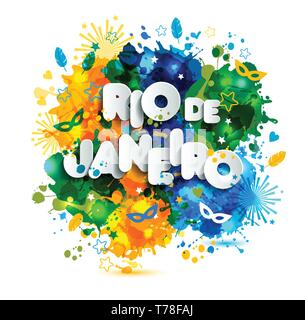 Brazilian flag, Brazil Carnival, watercolor paints. Summer, hand drawn ink color Stock Vector