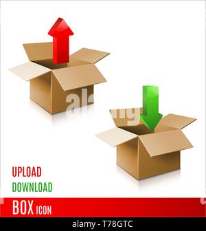 Cardboard box icon. Vector 3d model of box. Stock Vector