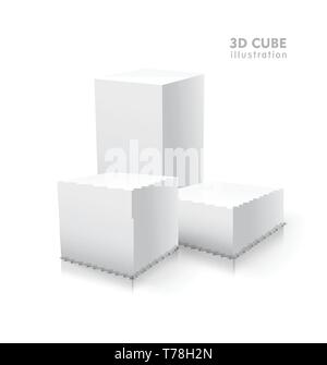 Three vector 3D cubes isolated on white background. Illustration of boxes. Stock Vector