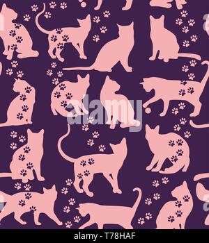 Set of Cats Animals Seamless Pattern Design with Cat Element in ...