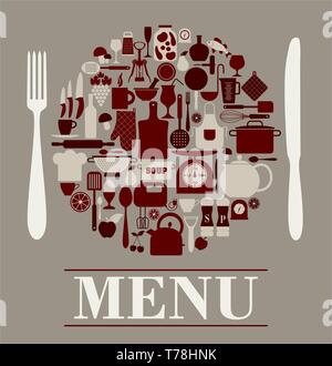 Menu restaurant design set of kitchen tools. Stock Vector