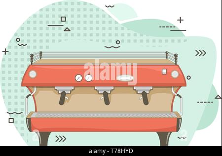 Flat professional coffee machine. Carob coffee machine. Restaurant equipment. Flat cartoon style vector illustration Stock Vector