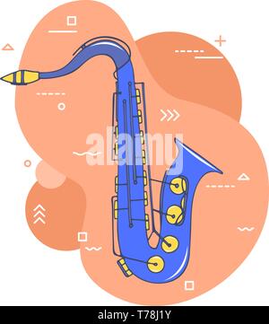 Hand drawn saxophone in lines. Wind musical instrument. Flat vector hand drawn illustration Stock Vector