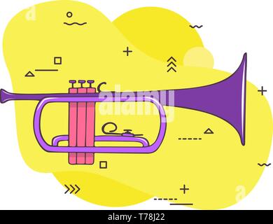 Hand drawn trumpet in lines. Wind musical instrument. Flat vector hand drawn illustration Stock Vector