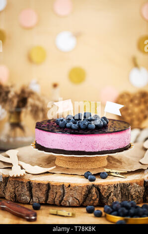 Delicious homemade blueberry cheesecake decorated with jelly Stock Photo