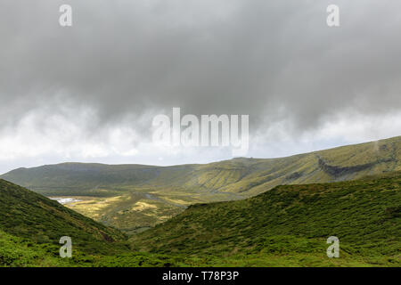 View of caldeira Branca in the middle of Flores island in the Azores. Stock Photo