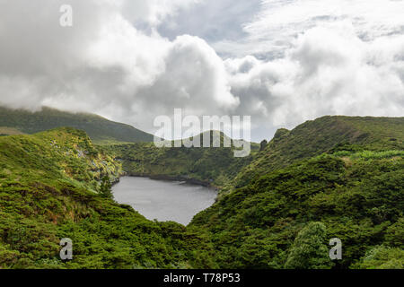 The Lagoa Comprida Crater Lake on Flores island in the Azores. Stock Photo