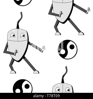 Kung fu computer mouse. seamless vector pattern Stock Vector