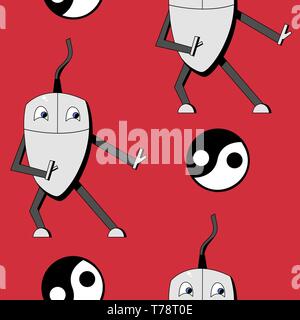 Kung fu computer mouse. seamless vector pattern Stock Vector