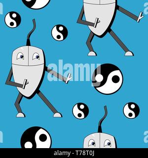 Kung fu computer mouse. seamless vector pattern Stock Vector