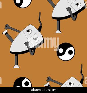 Kung fu computer mouse. seamless vector pattern Stock Vector