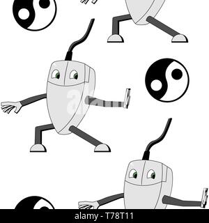 Kung fu computer mouse. seamless vector pattern Stock Vector