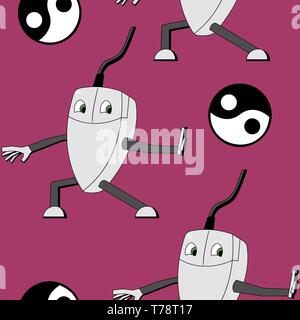 Kung fu computer mouse. seamless vector pattern Stock Vector