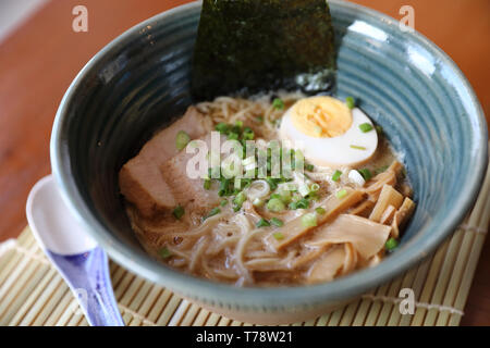 Ramen Japanese noodle soup food with noodle pork egg seaweed Stock Photo