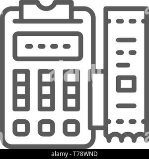 POS terminal, printed receipt, payment machine line icon. Stock Vector