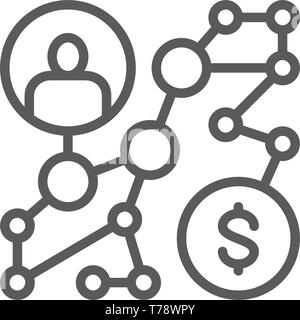 Business strategy, success way, algorithm, instruction line icon. Stock Vector