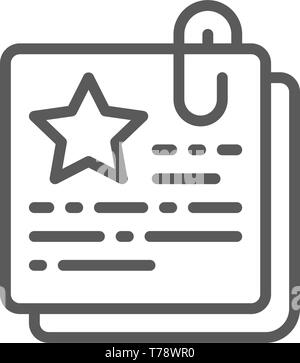 Documents, business plan, distinction, certificate line icon. Stock Vector