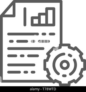 Engineering documents with diagram and gear wheel, project plan line icon. Stock Vector
