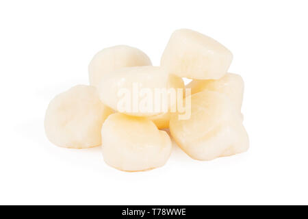 pile of frozen fillets of sea scallops, isolated on white background Stock Photo
