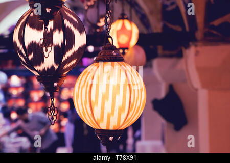 Multi-colored lamps hanging at the Grand Bazaar in Istanbul. Stock Photo