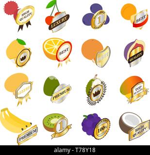 Quality fruit icons set, isometric style Stock Vector