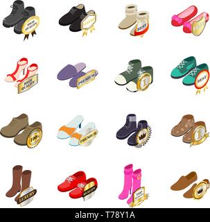 Quality boot icons set, isometric style Stock Vector