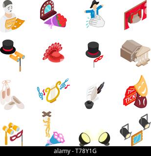 Stage icons set, isometric style Stock Vector