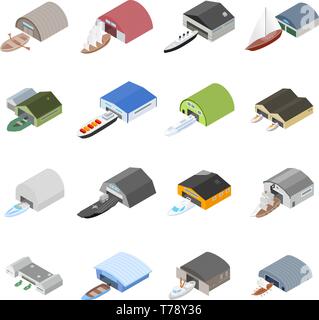 Hangar icons set, isometric style Stock Vector