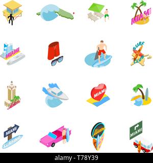 Miami trip icons set, isometric style Stock Vector