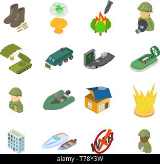 Military science icons set, isometric style Stock Vector