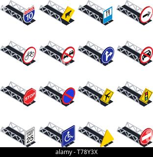 Road sign icons set, isometric style Stock Vector