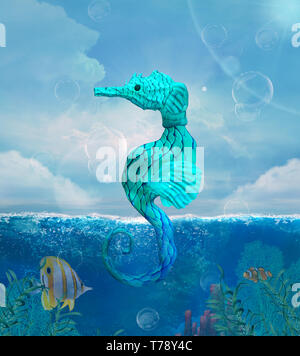 Fantasy seahorse in a beautiful blue ocean scenery Stock Photo