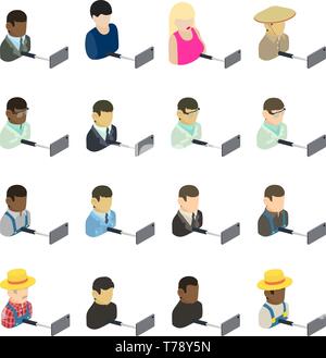 Selfie icons set, isometric style Stock Vector