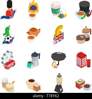 Great britain icons set, isometric style Stock Vector