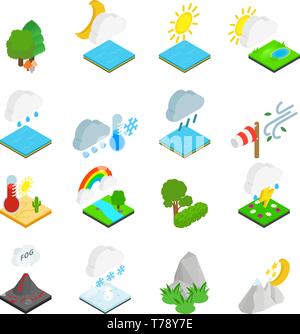 Weather condition icons set, isometric style Stock Vector