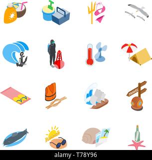 Sea route icons set, isometric style Stock Vector