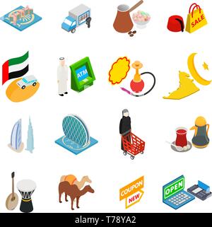 Arabic shopping icons set, isometric style Stock Vector