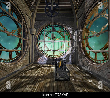 Clock tower interior in a steampunk style Stock Photo