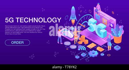 Modern 5G technology concept banner, isometric style Stock Vector